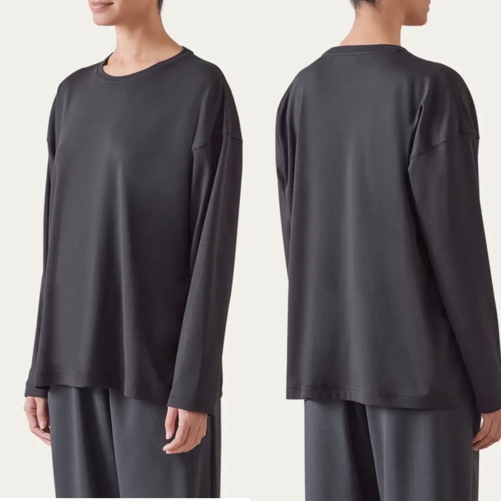 Eskandar Pima Cotton Black Top Relaxed Silhouette Pullover Lagenlook Minimalist